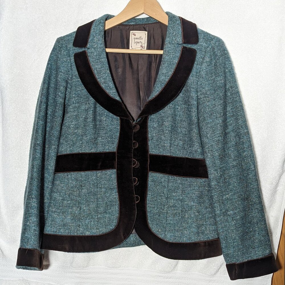 Nanette Lepore wool velvet turquoise blazer